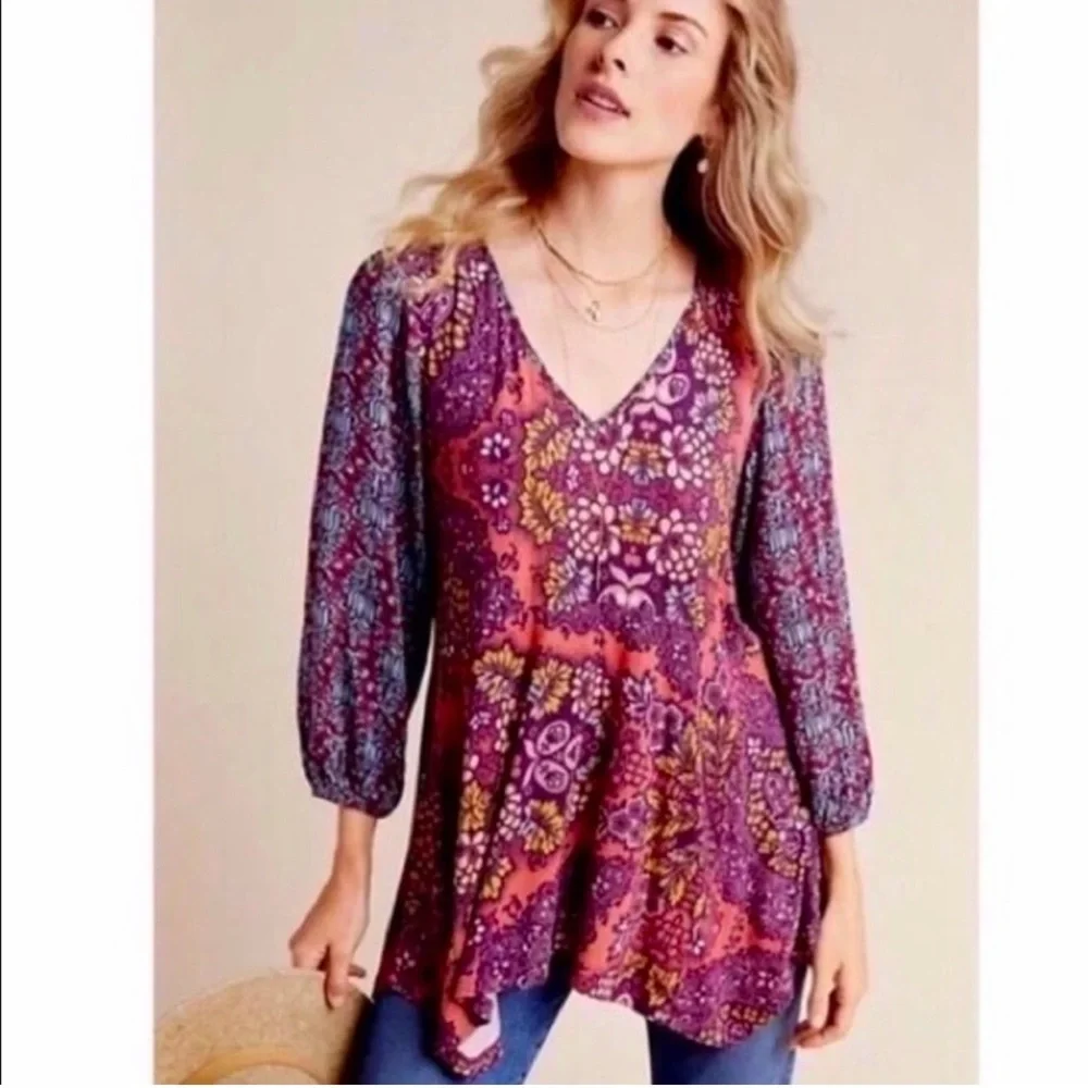 Anthropology Maeve Printed Top Sz 2X - Picture 3 of 6